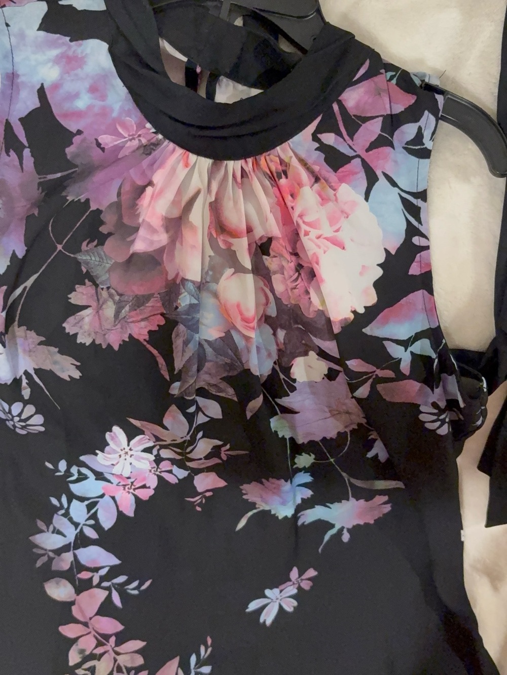 New York & Company Black Halter Top with tie bow with Pink and Blue Floral Print - Picture 2 of 7